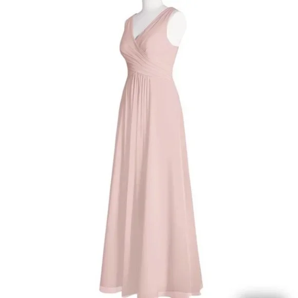 Azazie Elegant Floor Length Sleeveless Prom Wedding Guest Dress Light Peach - Picture 13 of 14